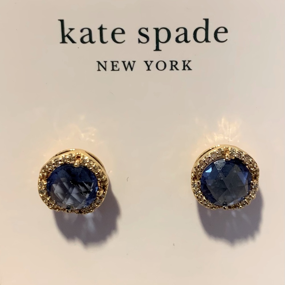 Kate Spade gold tone blue crystal stud earrings